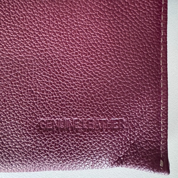 NWoT Genuine Leather Brown Wristlet Clutch Wallet, Zipper Striped Satin Interior - Picture 4 of 12